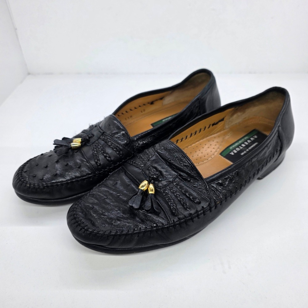 Avventura Black Ostrich Quill Tassel Loafers Men's 10M Handmade in Spain 3530 - Picture 2 of 11
